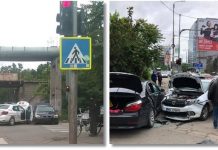 GALERIE FOTO. Maşină de poliţie, lovită un BMW cu numere de Gorj, condus de un poliţist!