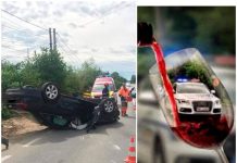 Mașină condusă de un șofer beat, răsturnată în apropierea sediului ISU Gorj