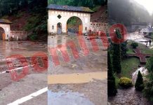 Viitura a rupt porțile mari de lemn de la intrarea pe domeniul mănăstiresc de la Tismana! Măicuțele disperate, apa a pătruns în spațiile de cazare!