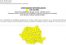 Avertizare METEO, în vigoare: Cod GALBEN de furtuni, în toată ţara