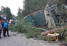 Șoferul unui camion plin cu lemne și-a băgat familia în spital, după ce s-a răsturnat pe Transalpina. Soția și cele două fiice minore se aflau cu el în cabină