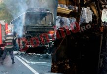 VIDEO: Un autocar cu pasageri a luat foc în mers, pe Defileul Jiului