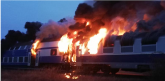 Foto: Digi24 - Un tren cu 100 de călători care se îndrepta spre Craiova a luat foc