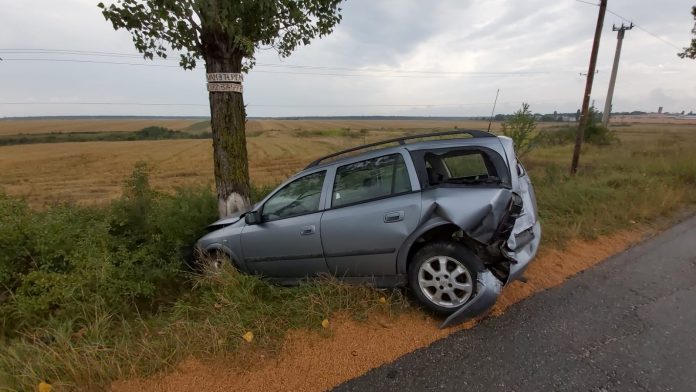 Un șofer de 73 de ani a ajuns cu mașina în pom, după ce a fost lovit de un șofer care nu a păstrat distanța regulamentară