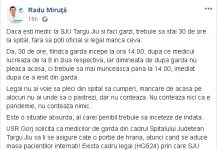 11.16 USR cere HRANĂ pentru medicii de gardă de la SJU Târgu-Jiu