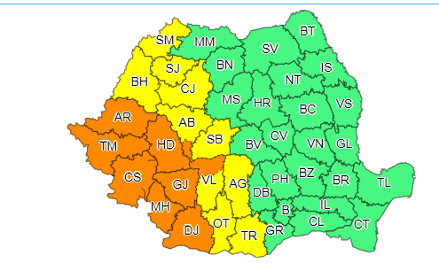 Cod galben și portocaliu de instabilitate atmosferică, de sâmbătă după-amiază
