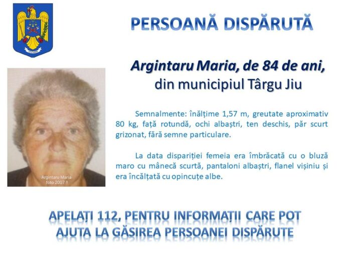 Femeie de 84 de ani, căutată de polițiștii din Gorj