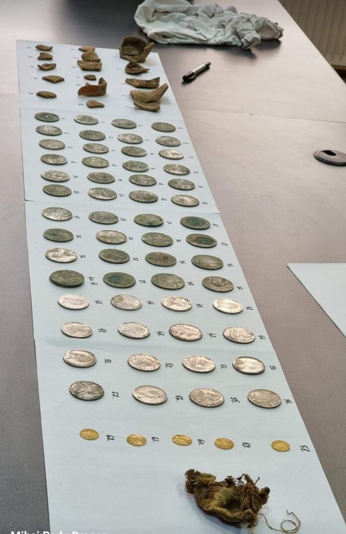 Zeci de monede din aur și argint, găsite într-o pădure din Turceni