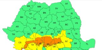 Cod portocaliu și galben de precipitații și viscol în mai multe județe din România