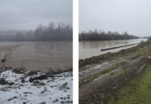 17:12 Barajul plutitor de pe râul Jiu, la Rovinari, rupt de viitură