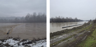 17:12 Barajul plutitor de pe râul Jiu, la Rovinari, rupt de viitură