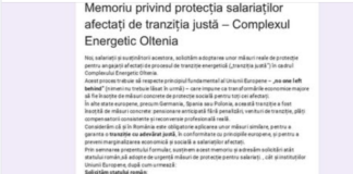 Memoriu pentru protecția salariaților din CE Oltenia. Va fi trimis la Bruxelles
