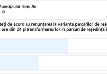 Târgu Jiu: Sondaj privind eliminarea parcărilor pe 24 de ore